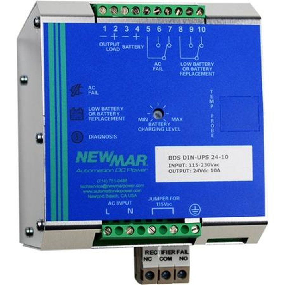 NEWMAR BDS-DIN-UPS-24-10 24VDC 10 Amp Power System.Power Supply Battery Charging and Status Monitoring.DIN Rail Mount