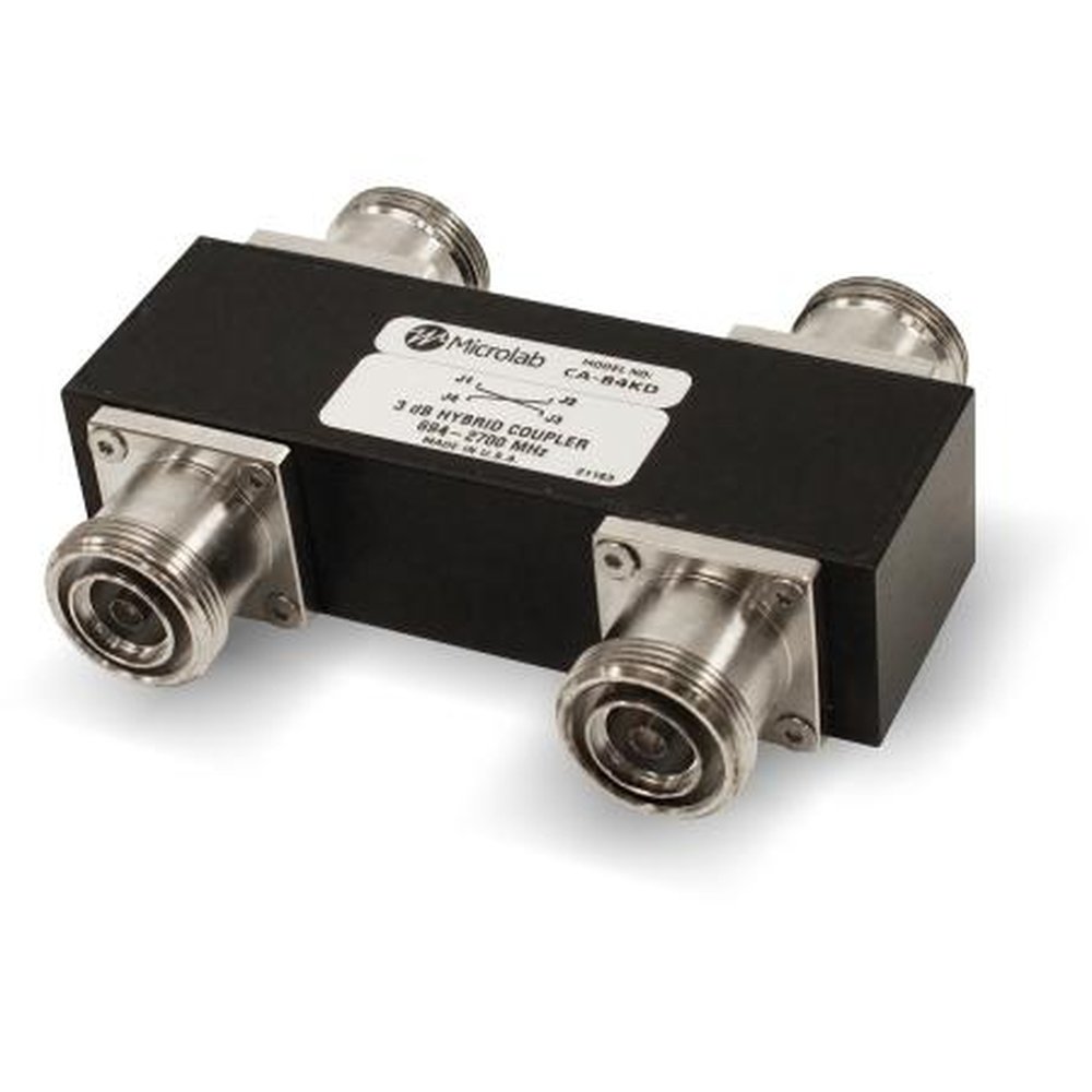 MICROLAB CA-84KE 694-2700 Mhz 3dB Hybrid Coupler for Salt/fog Environments.-161dBc PIM Rated.80 Watts.30dB Isolation.4.3-10 Female 4 Hole Flanged