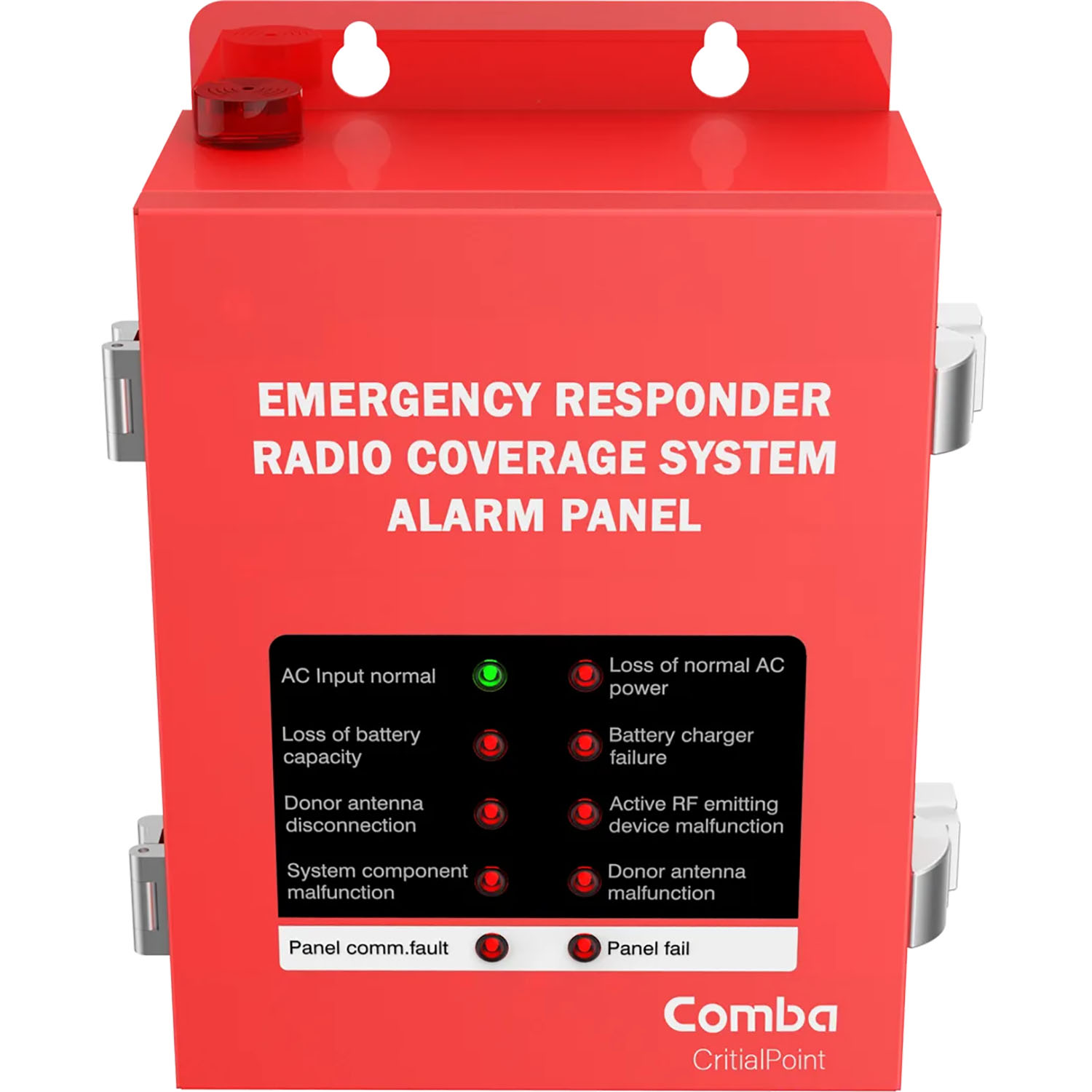 Comba CPAPV1-DC-B-UL Emergency Responder Radio Coverage System Alarm Annunciator Panel with LED status indicators for AC power, battery, antenna, and RF device monitoring