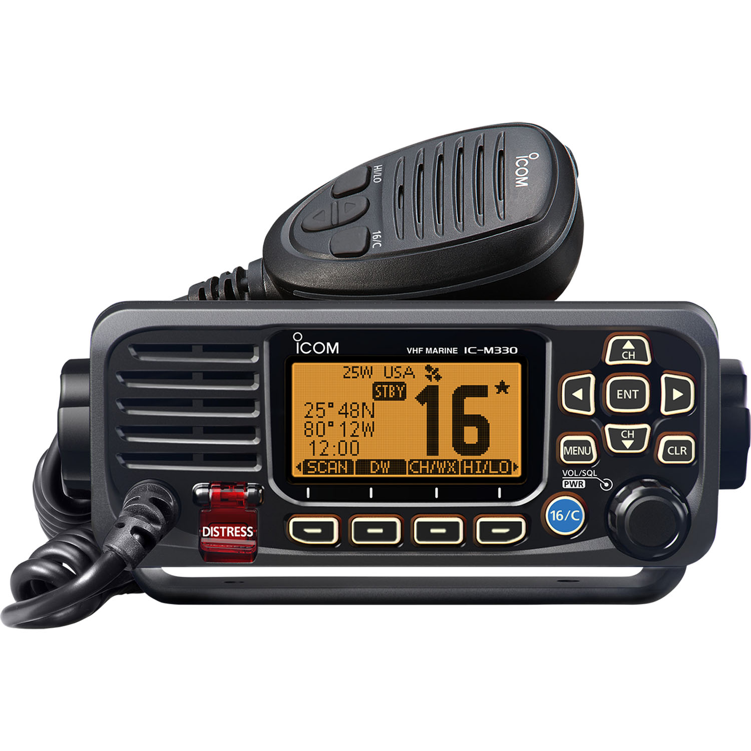 Icom M330G ultra compact fixed mount VHF radio black with built-in GPS receiver