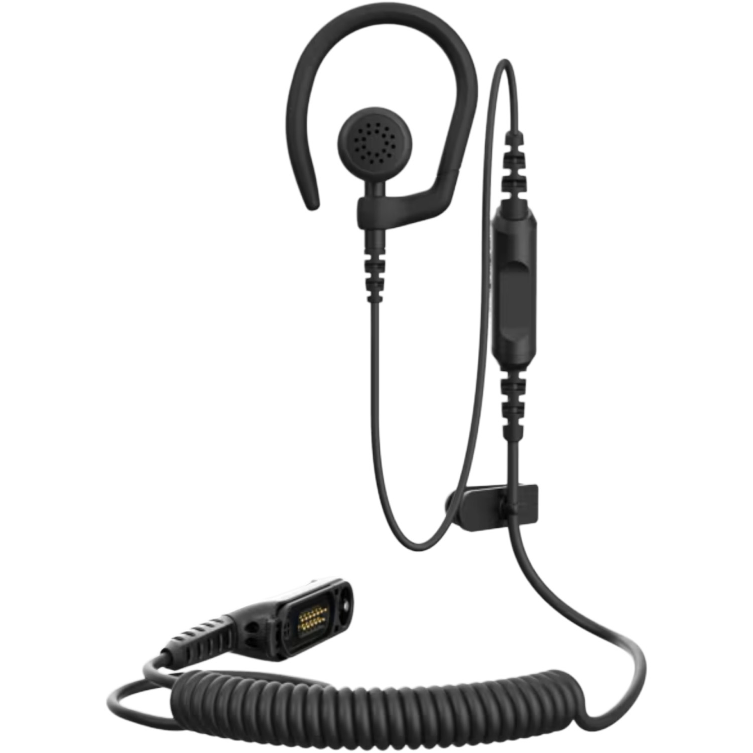 Motorola PMLN8337A IMPRES single earbud earpiece with removable earhook, in line PTT, coiled cable, and accessory connector
