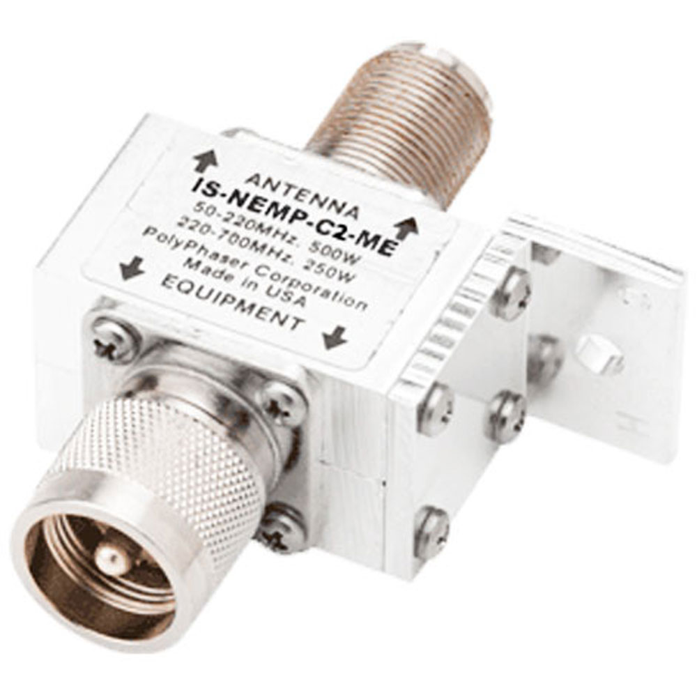 POLYPHASER IS-NEMP-C2-ME 125-1000 Mhz Bulkhead NEMP Protector.N Male on Equipment Side, N Female on Antenna Side