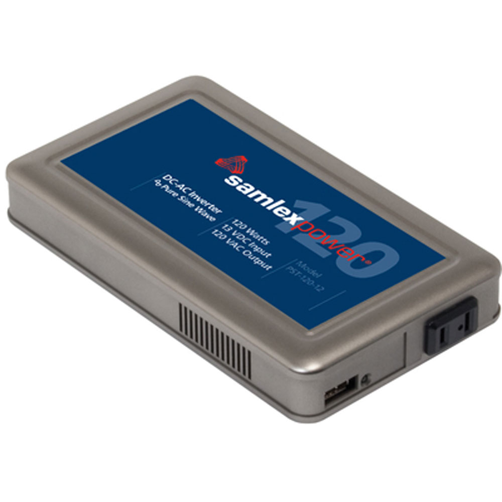 SAMLEX PST-120-12 Pure Sine Wave Inverter.12VDC Input to 120VAC Output.120Watts.USB Port and One AC Outlet