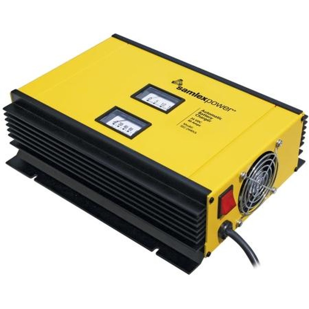 SAMLEX SEC-2440UL Switched Mode 40A Battery Charger.120-230 VAC Input.27.6-28.8 VDC Three Step Voltage Function Output.2 Bank