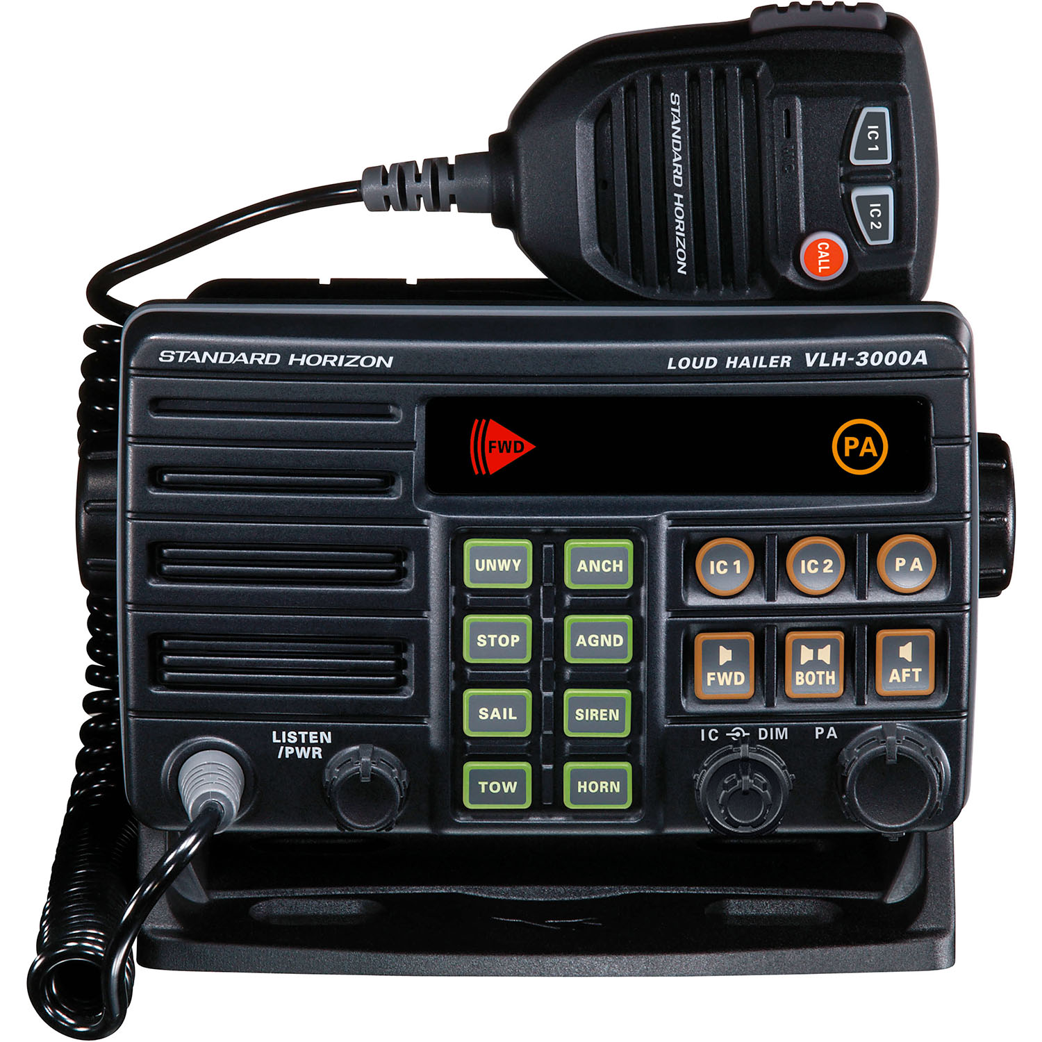 Standard Horizon VLH-3000A 30 watt dual zone loud hailer with display and microphone black finish